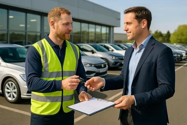 Trade Plate Driver Delivering Car to Dealer